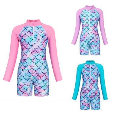Girls' Long Sleeve One-Piece Mermaid Swimsuit