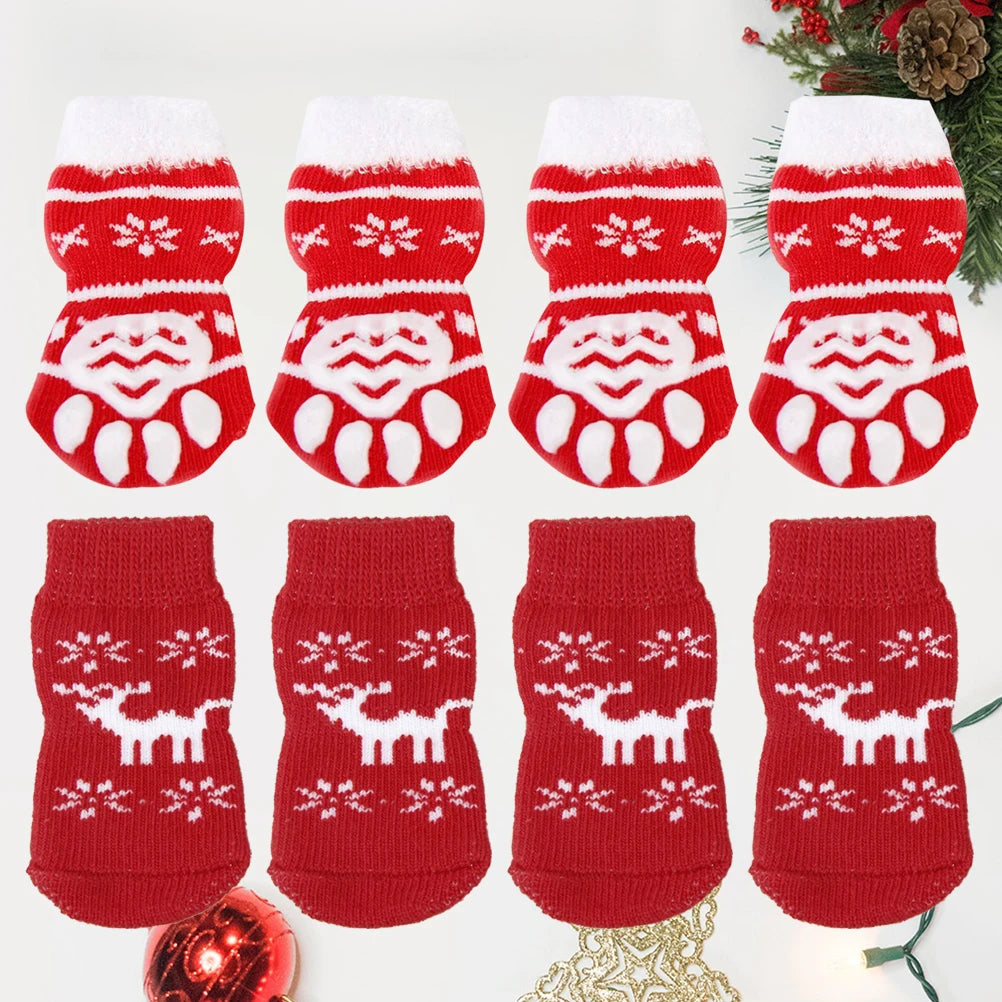 8pcs Pet Warm Cotton Socks Soft Anti Slip Claw Pattern Protect Feet Cold Snow Christmas Dog Cat Stockings Gifts - Korvel