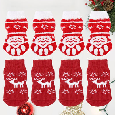 8pcs Pet Warm Cotton Socks Soft Anti Slip Claw Pattern Protect Feet Cold Snow Christmas Dog Cat Stockings Gifts - Korvel