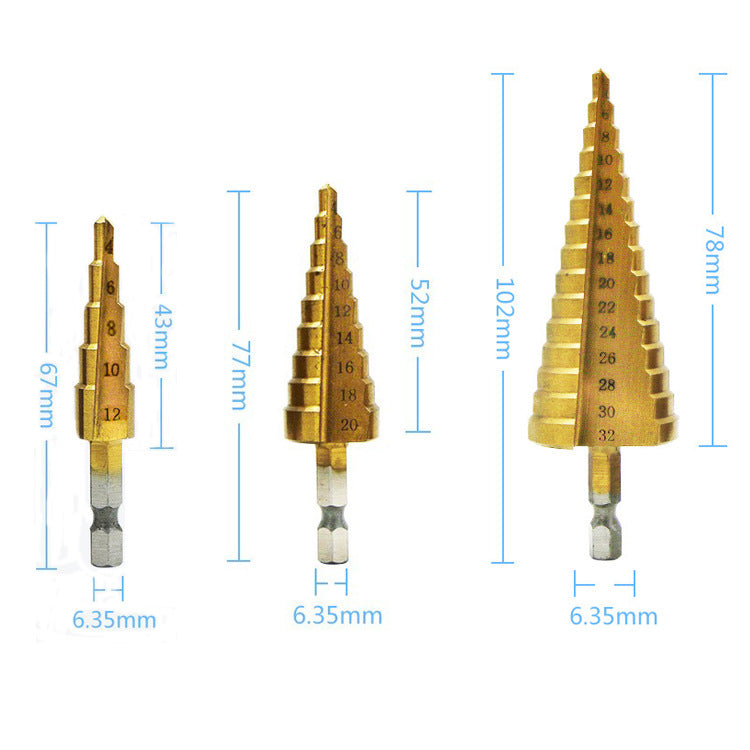 Hexagon Shank Straight Groove Step Drill Pagoda Drill Step High Speed Steel 4241 Drill Bit Set 4-32 4-20 4-12 - Korvel