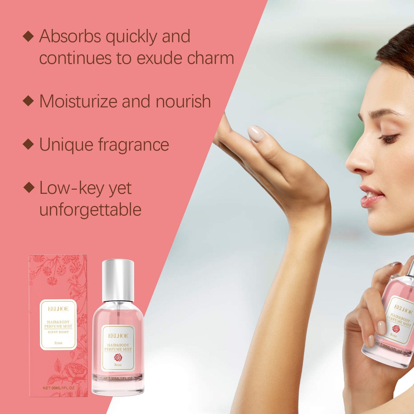 Rose Body Hair Eau De Parfum Spray Fresh And Elegant With Fragrance And Charm Perfume Spray - Korvel