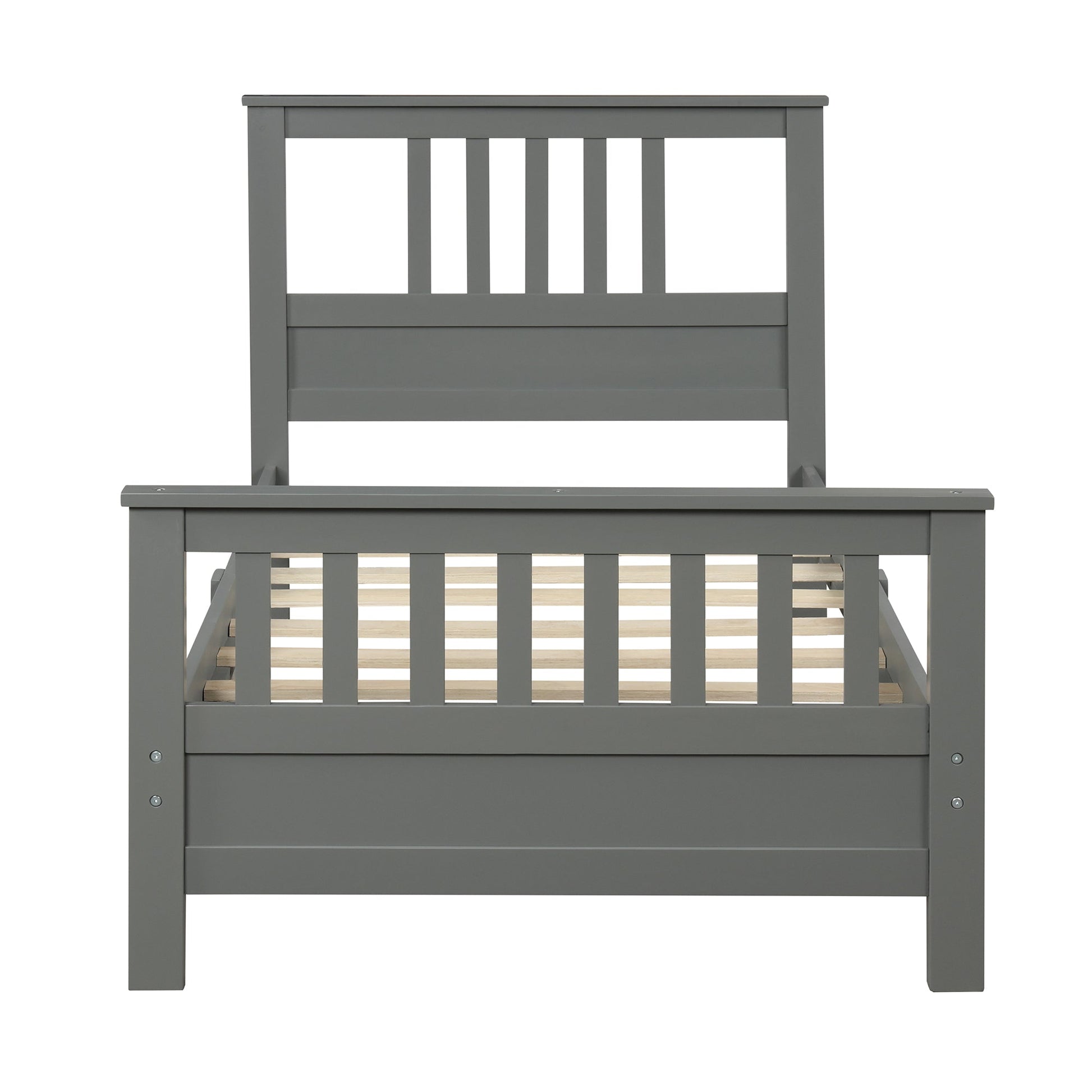 Wood Platform Bed with Headboard and Footboard Twin (Gray) - Korvel