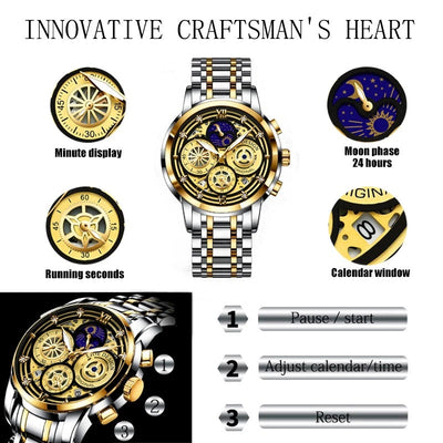 Men's Multifunctional Quartz Skeleton Watch - Waterproof