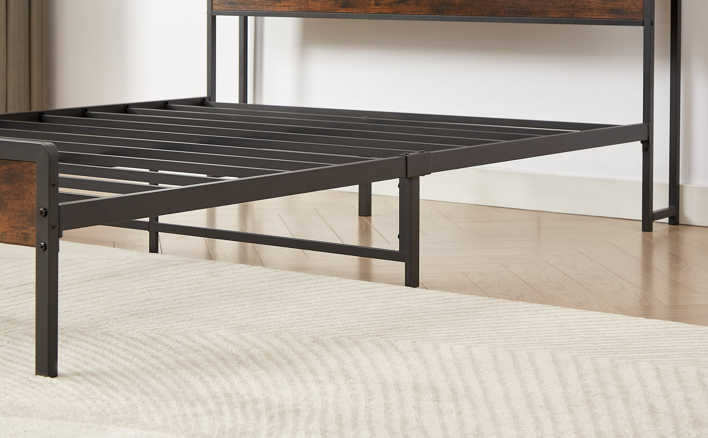 Bed frame with charging station full size, Rustic Brown, 83.1'' L x 56.1'' W x 39'' H - Korvel