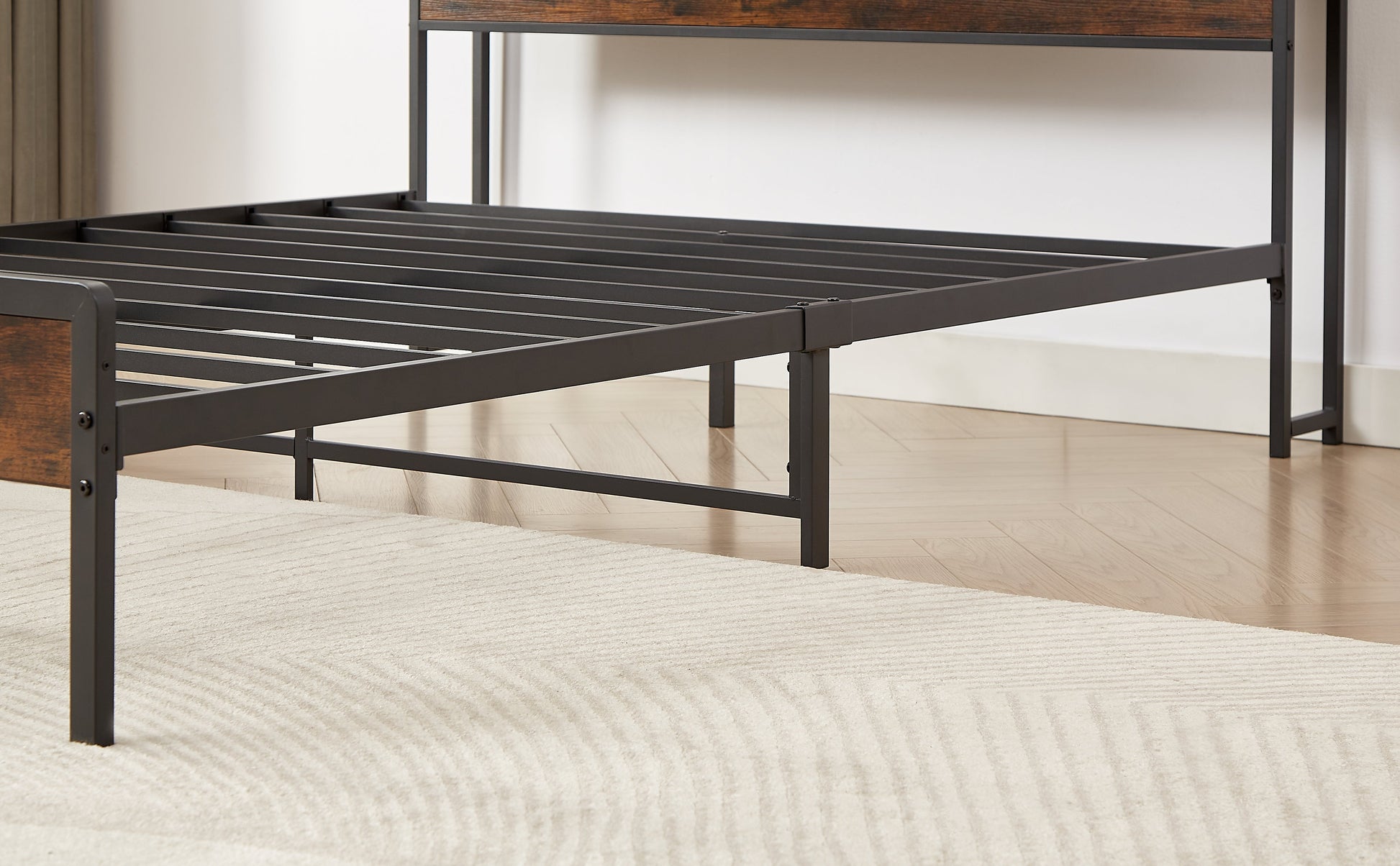 Bed frame with charging station full size, Rustic Brown, 83.1'' L x 56.1'' W x 39'' H - Korvel