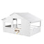 Wood Full Size House Bed with Roof, Window and Guardrail White - Korvel