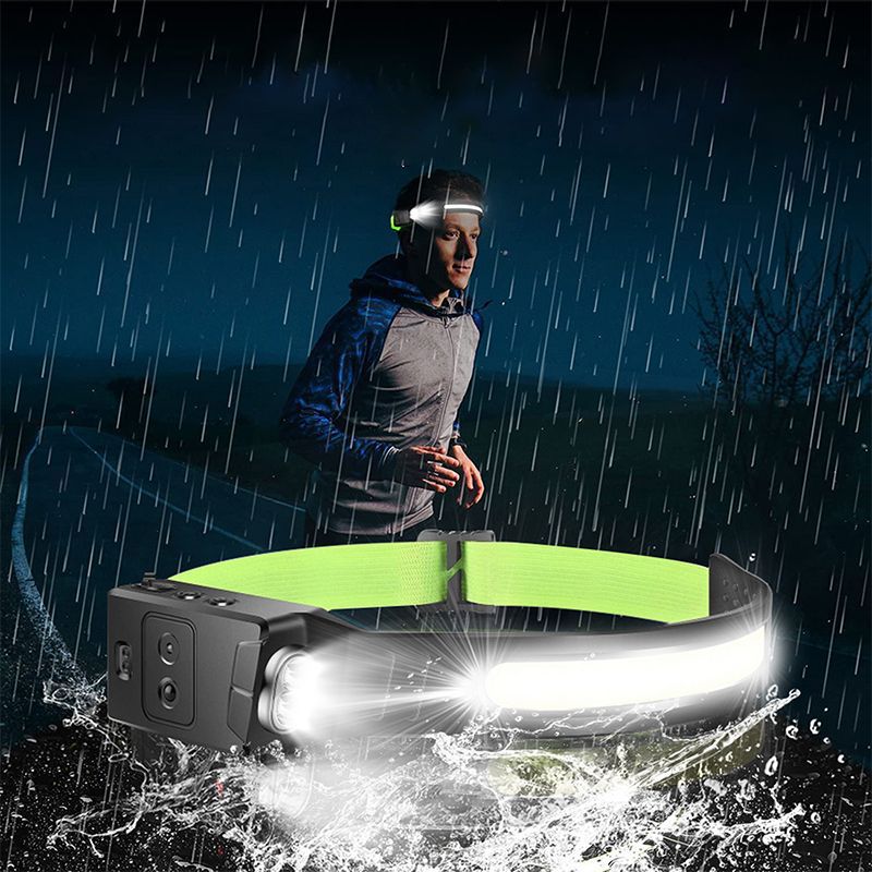 New USB Mini Multi-Function Waving Sensor Headlamp Dual Light Source Floodlight Headlamp Red Light Warning Light - Korvel