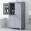 Bathroom floor storage cabinet, bathroom storage cabinet, 4-door independent cabinet, adjustable shelf, adaptive shelf, gray - Korvel