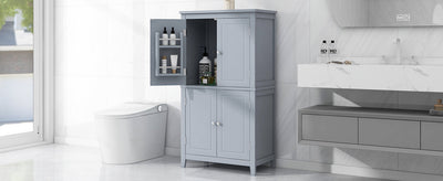 Bathroom floor storage cabinet, bathroom storage cabinet, 4-door independent cabinet, adjustable shelf, adaptive shelf, gray - Korvel