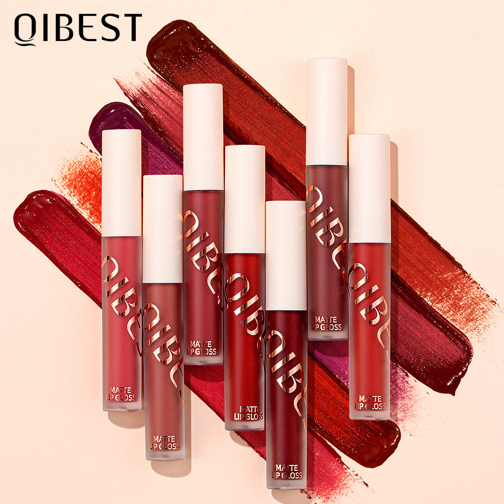 QIBEST Brillo de Labios Mate Sedoso y Suave - No Pegajoso y de Larga Duración