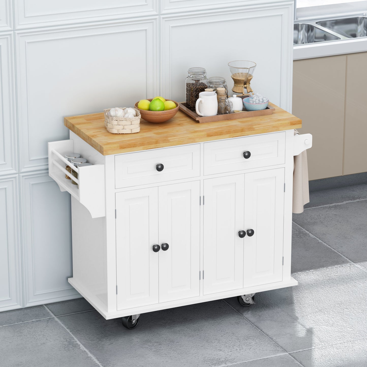 Elegant Kitchen Island Cart with Storage and Locking Wheels
