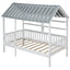 Wood Twin Size House Bed with Roof, Guardrail and Shelves, White - Korvel