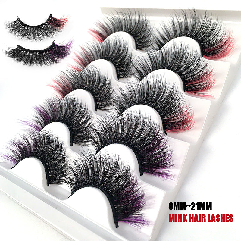 Colorful Fried 5 Pairs Of False Eyelashes Multi-Layer Thick Cross Mink Hair Eyelashes 8D FLUFFY - Korvel
