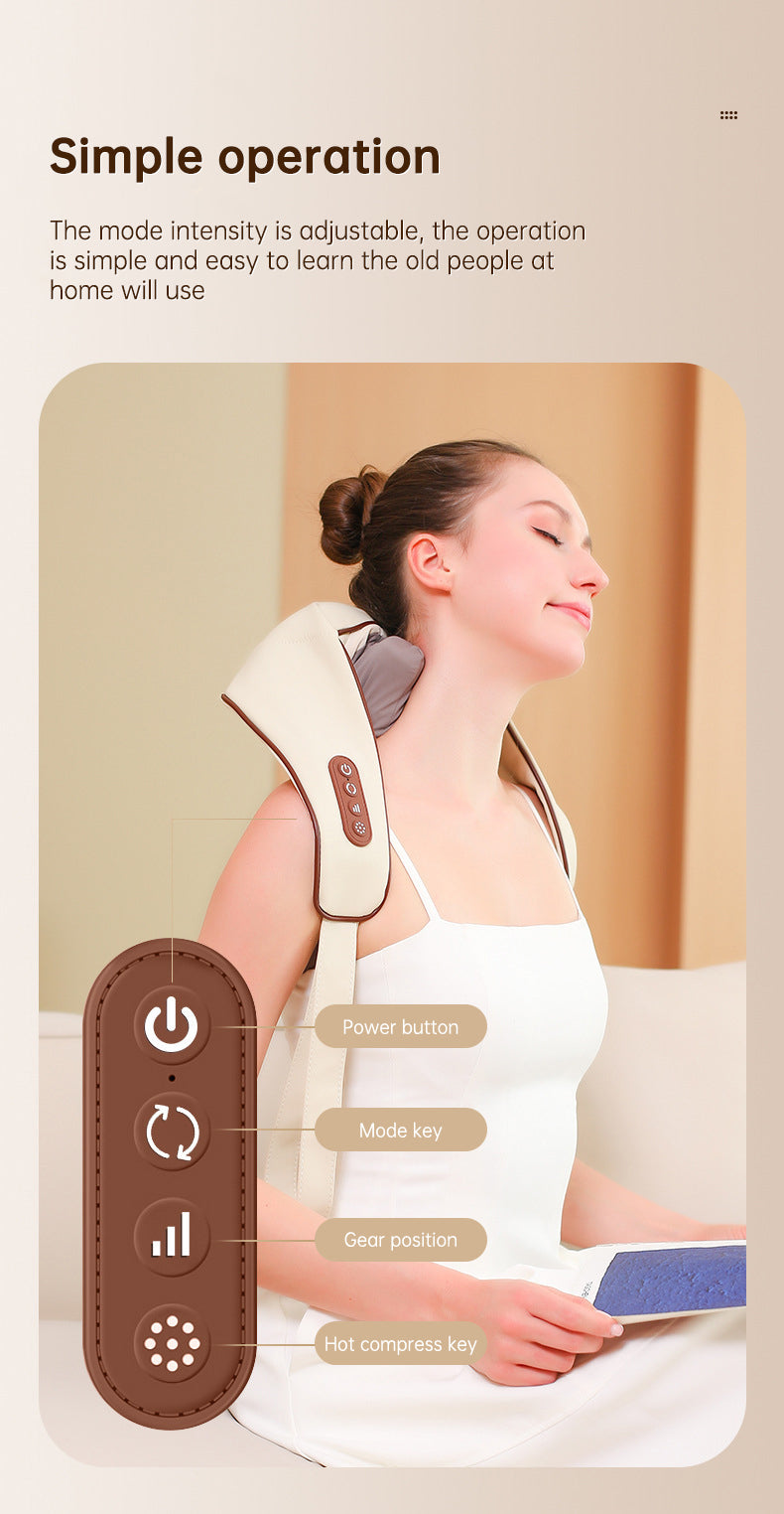 USB-C Rechargeable Kneading Massage Hot Compress Shiatsu Back Shoulder Neck Massager for Pain Relief - Korvel