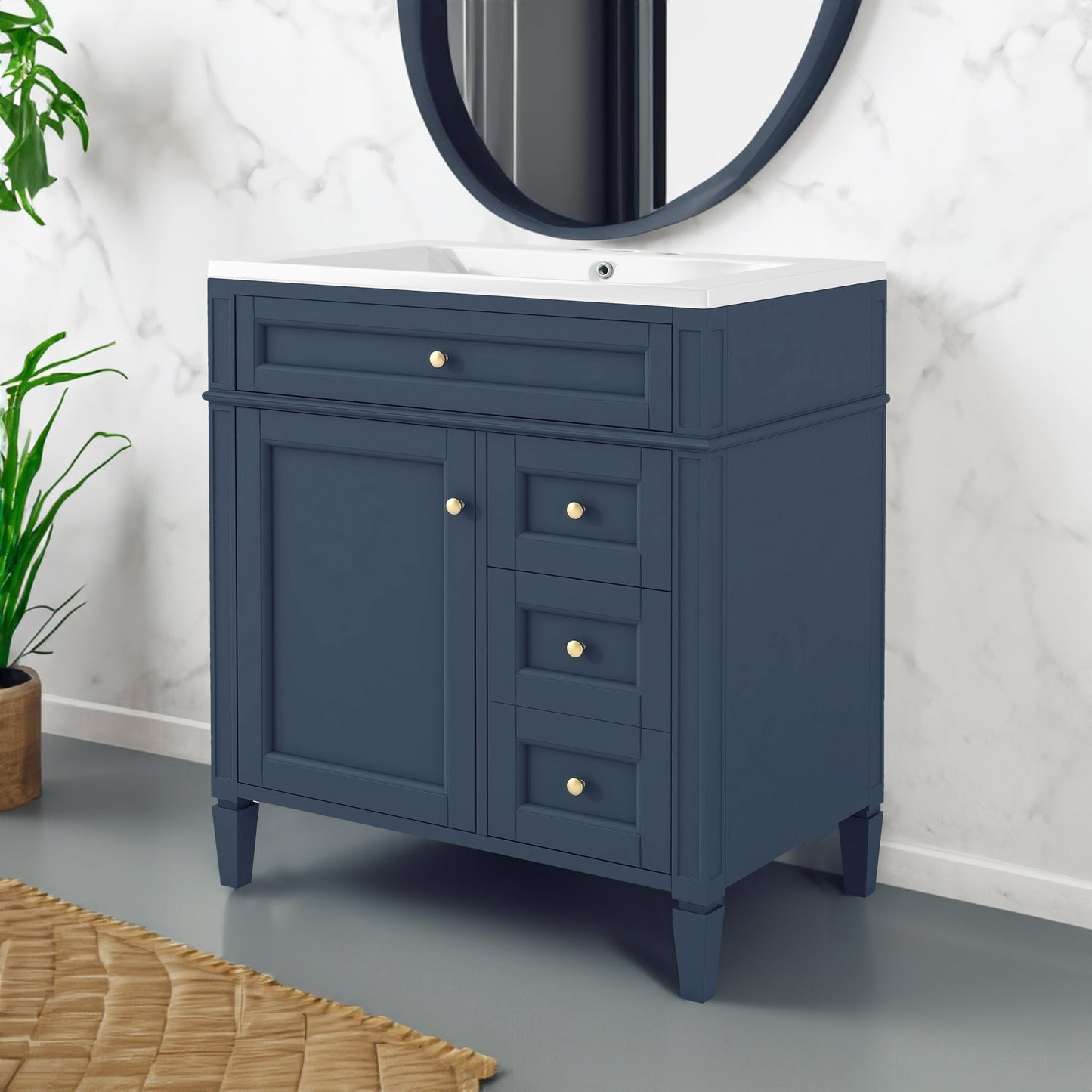 Meuble de salle de bain moderne de 30 pouces avec lavabo et rangement