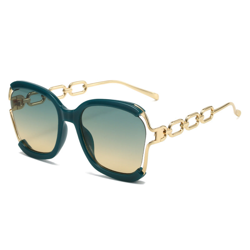 Chains Sunglasses European and American Street Photography Fashion Trend Metal Hollow Brushed Glasses UV400 - Korvel