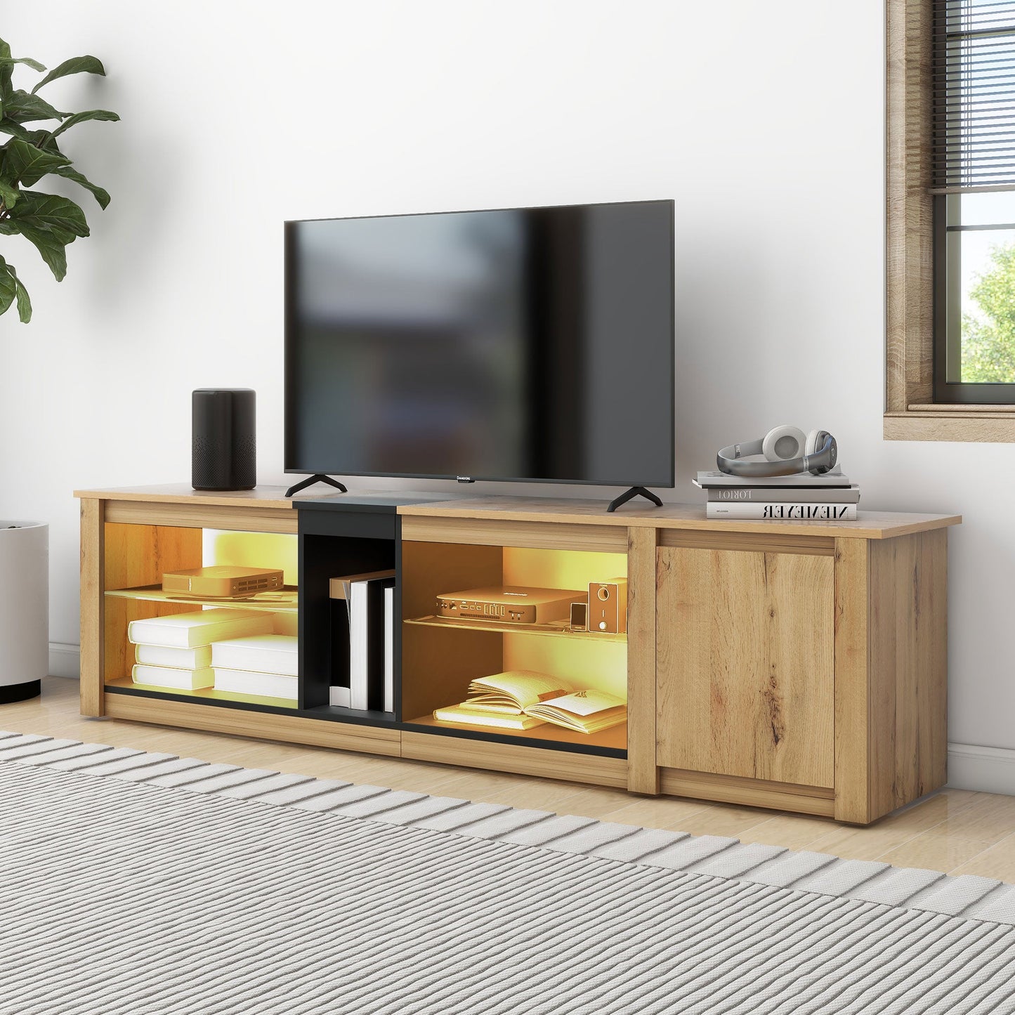 Meuble TV moderne pour téléviseurs jusqu'à 80 pouces avec éclairage LED