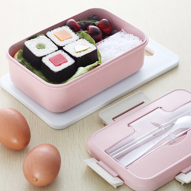 Lunch Box Food Container Bento Box Heated Lunchbox Kids Lunchbox Snack Straw Wheat Korean Sealed Student Plastic Box for Food - Korvel