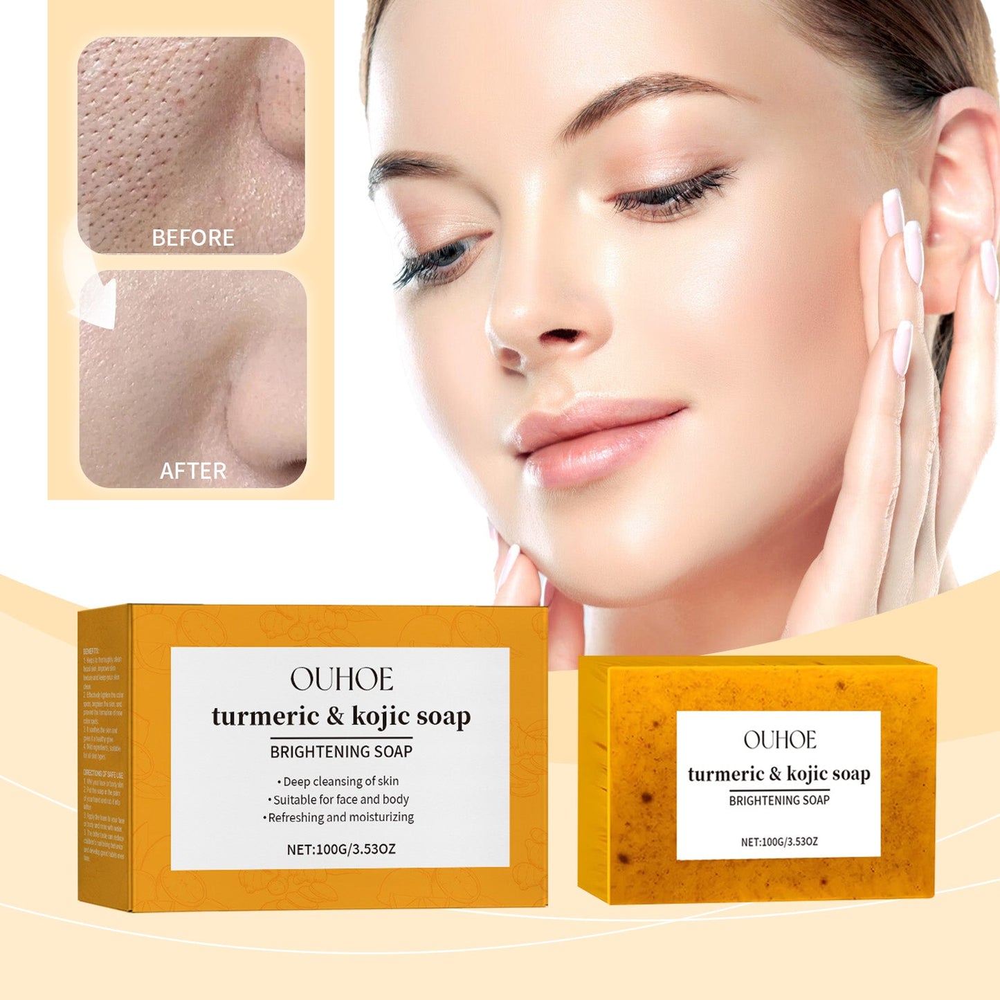 Turmeric & Kojic Soap, Gentle Cleansing Skin Moisturizing Facial Body Care Soap - Korvel