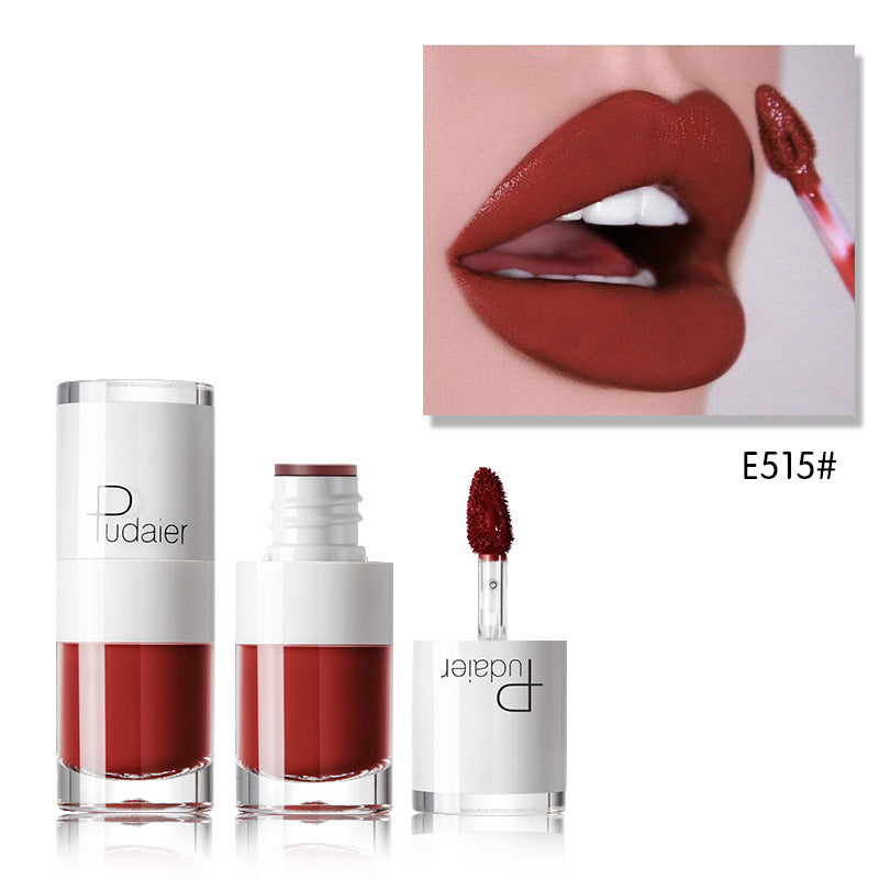Pudaier Lipstick Small White Bottle Matte Lip Gloss Color Development Moisturizing Not Smudged Waterproof Non-Stick Cup Lip Glaze - Korvel