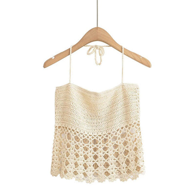 Haut sans manches en crochet ajouré chic pour femmes