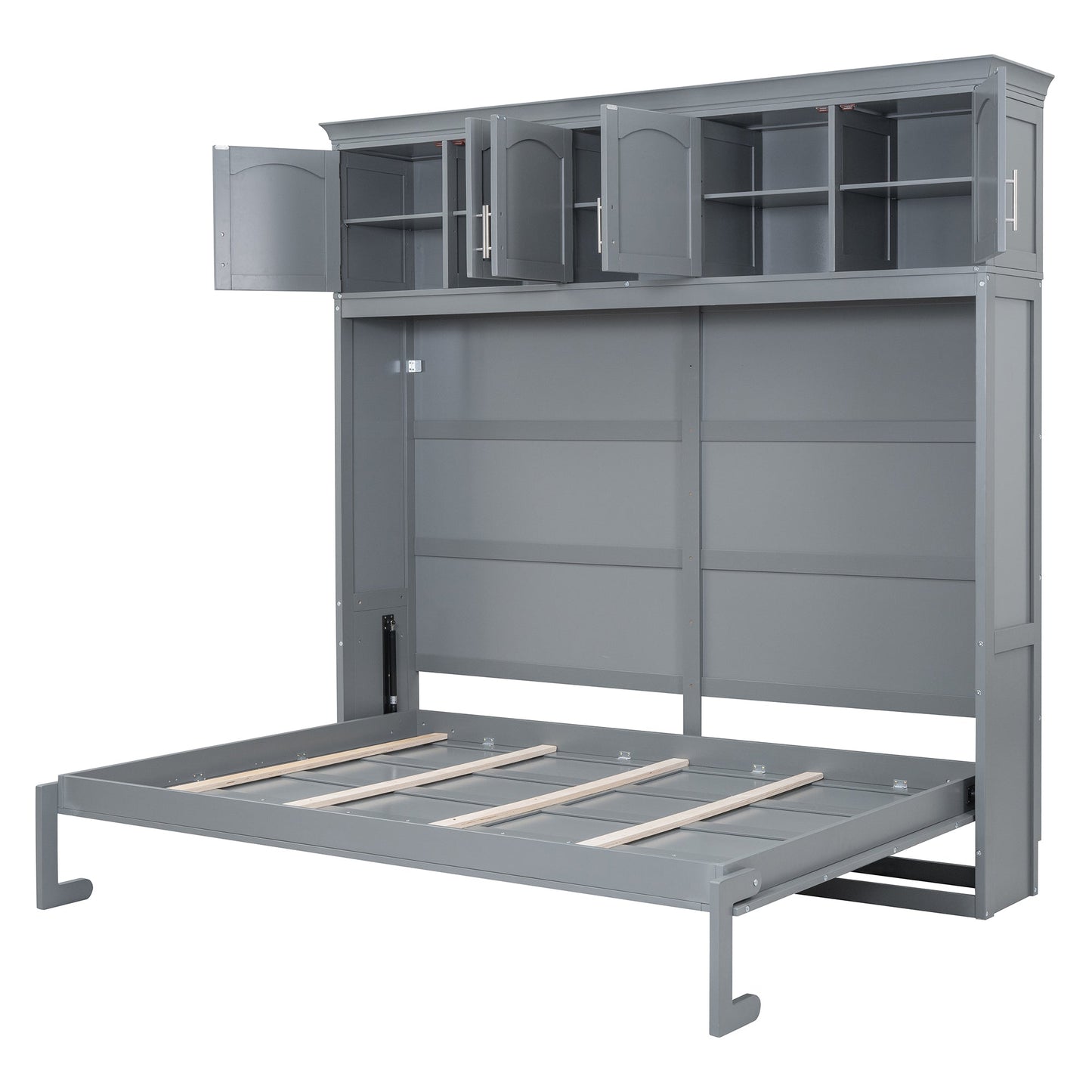 Full Size Murphy Bed Wall Bed with Top Cabinets,Gray - Korvel