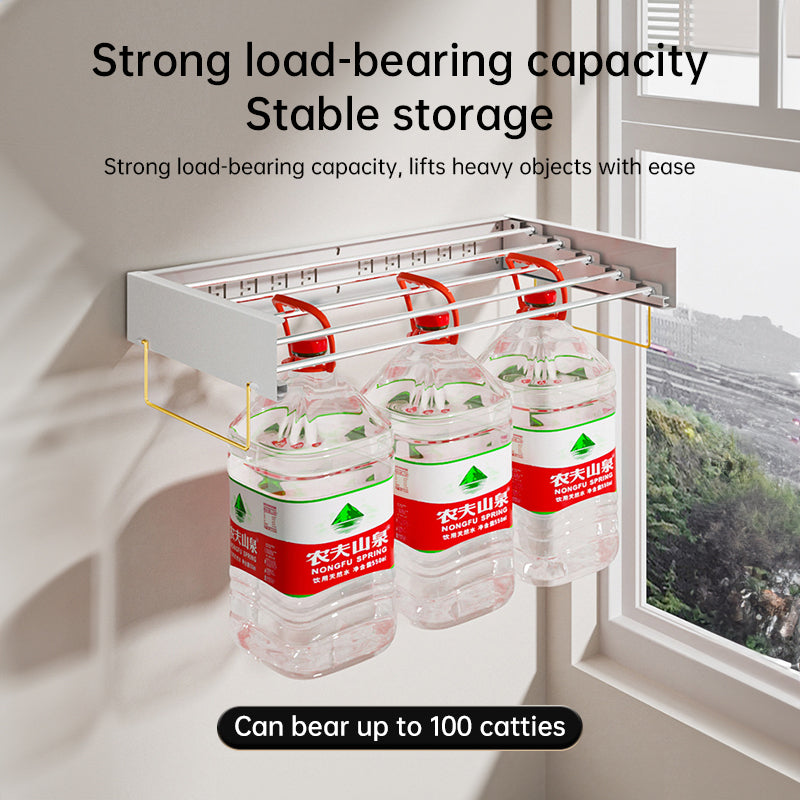 foldable retractable wall clothesline, 30kg, alu, 80/100cm, 5 bars, for bath/balcony. - Korvel
