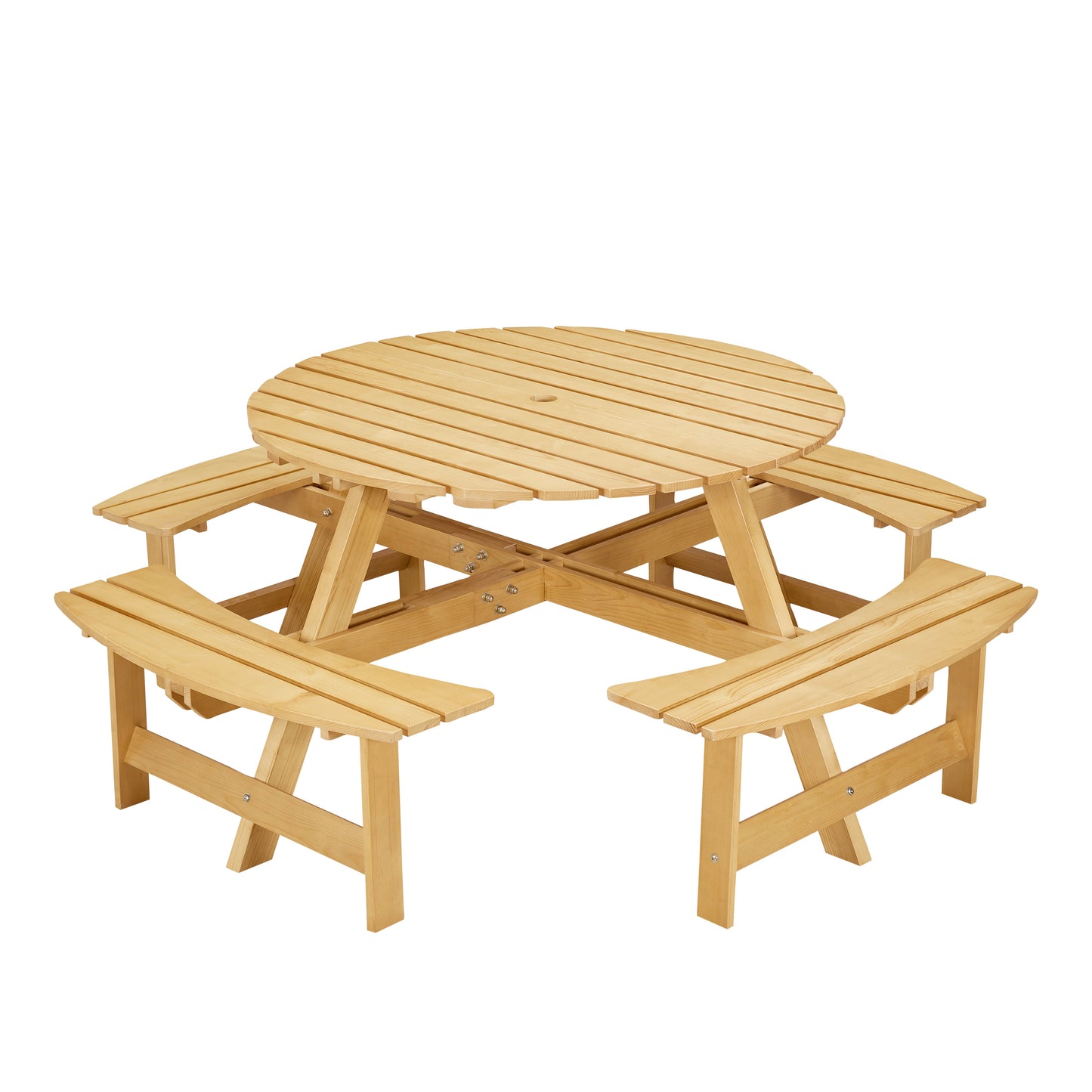 Outdoor picnic table for 8 people, circular picnic table for 8 people, with 4 embedded bench tables and bench sets - Korvel