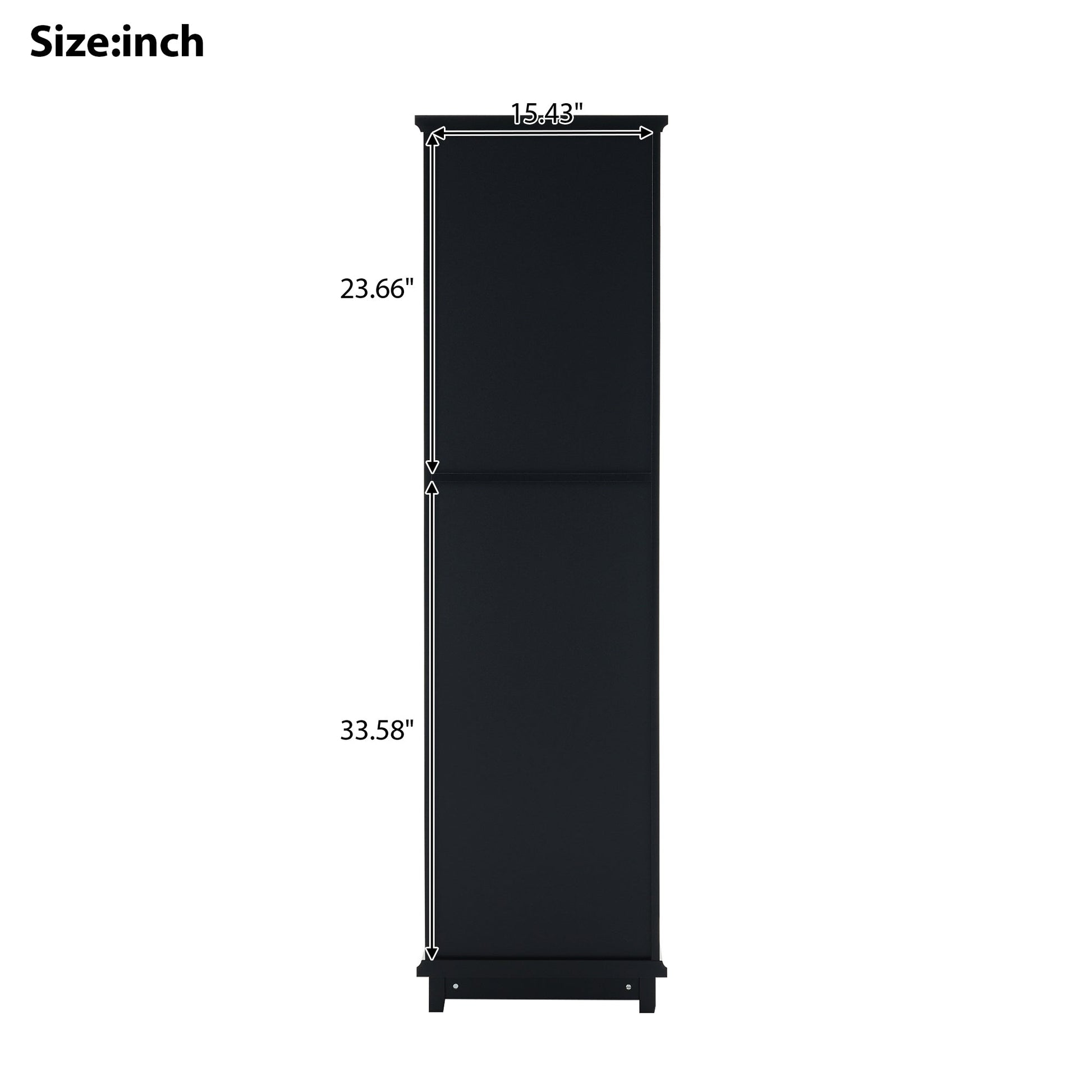 Tall Bathroom Storage Cabinet with Glass Doors, Free-Standing, Two Drawers, and Adjustable Shelves, MDF Board, Painted Black - Korvel