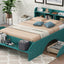Wood Full Size Platform Bed with 2 Drawers, Storage Headboard and Footboard, Dark Green - Korvel
