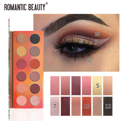 Romantic Beauty 12 Color Dazzle Eye Shadow Plate Pearlescent Matte Finish Eye Shadow Makeup - Korvel