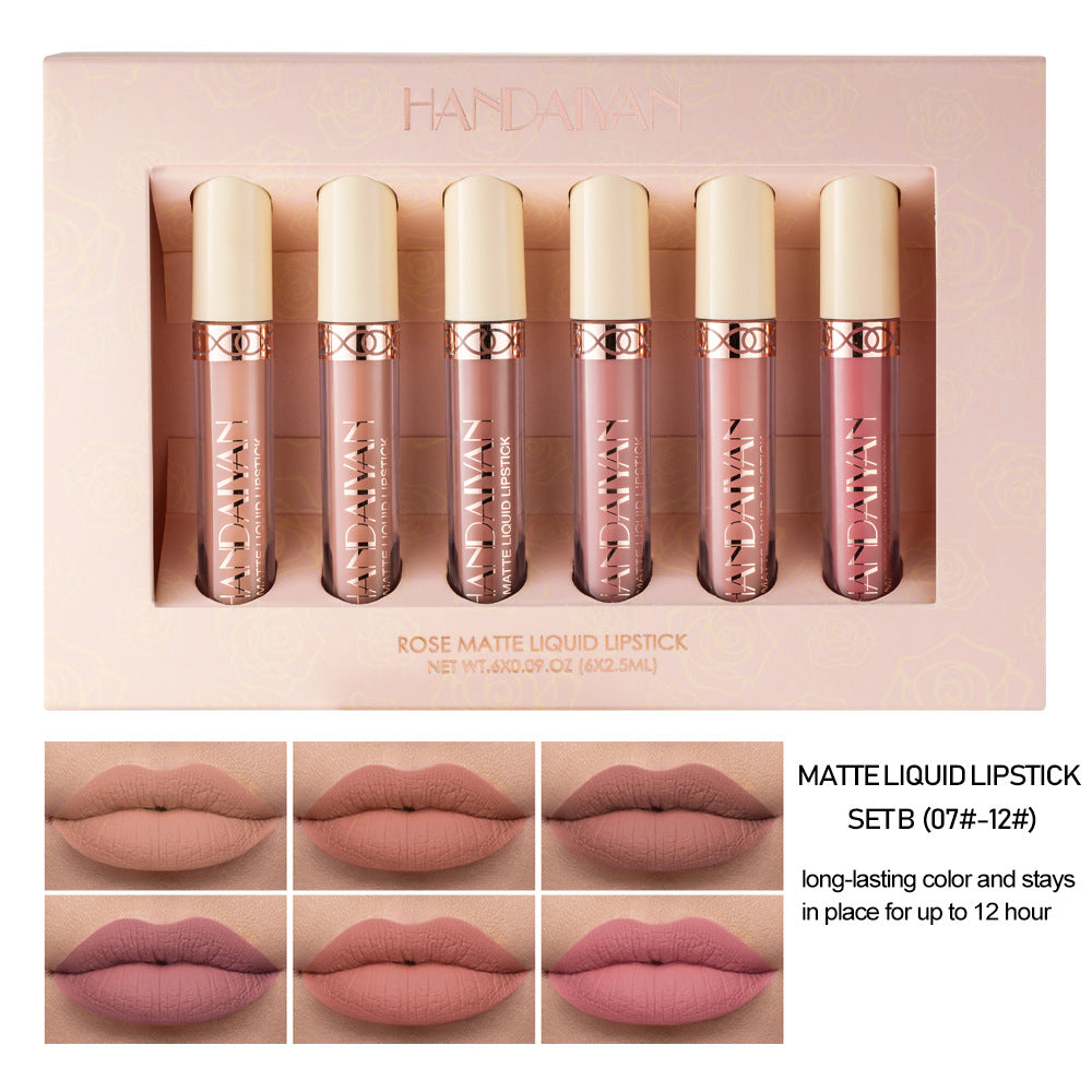HANDAIYAN 6 Matte Rose Lip Gloss Set - Premium Gift Box