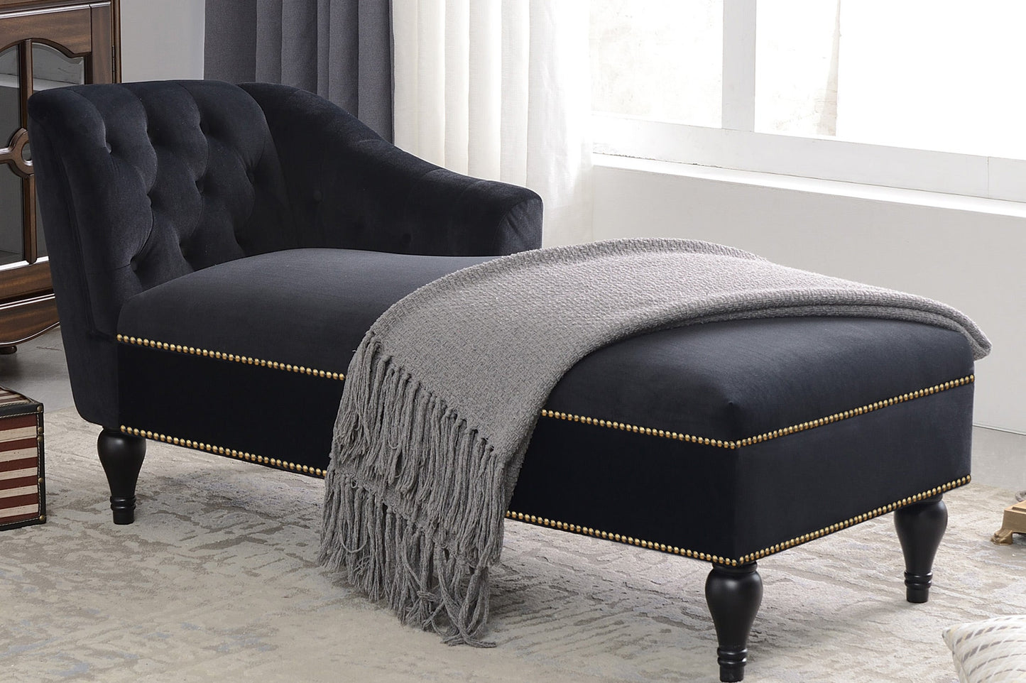 58-Inch Velvet Lounge Chair with Nailhead Trim