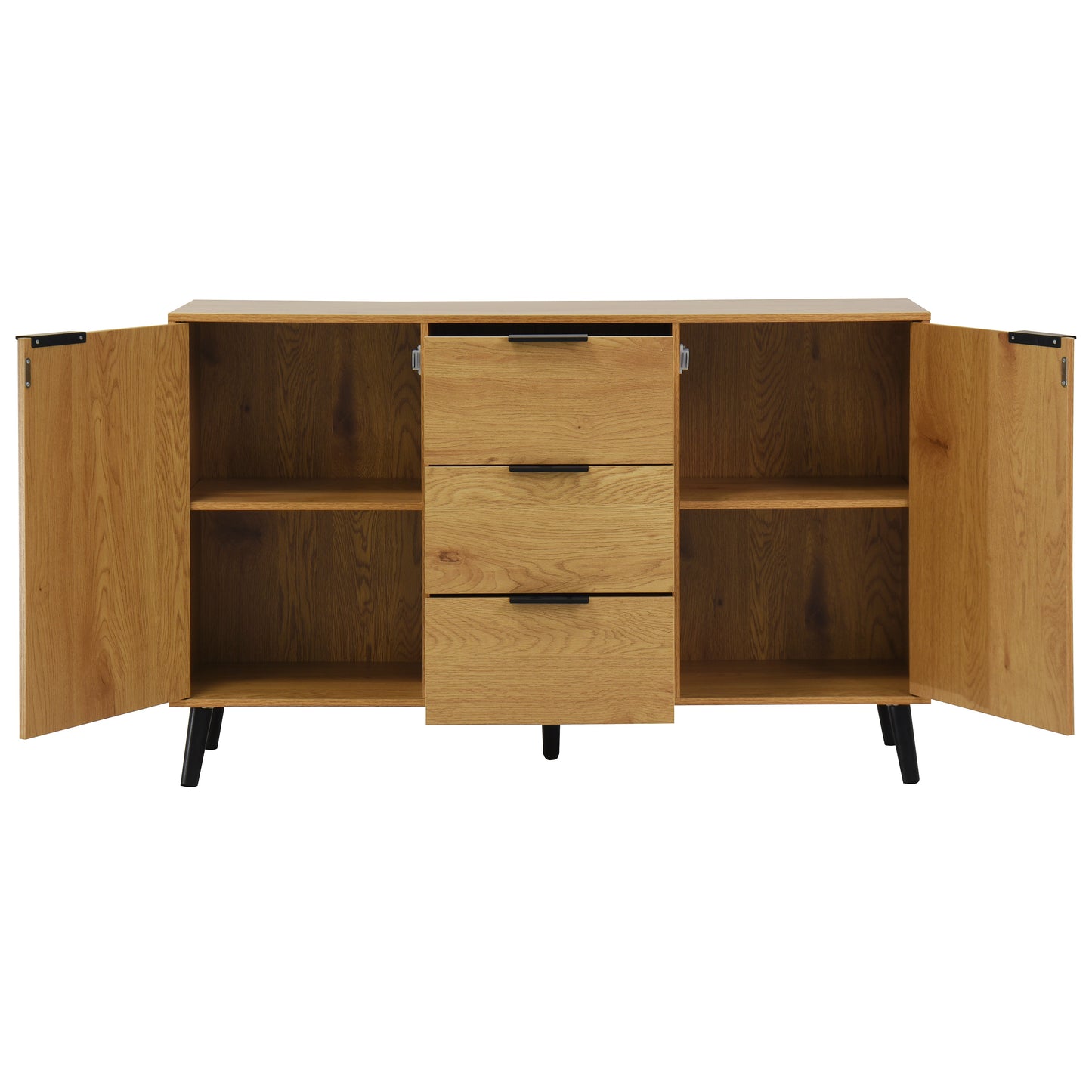Buffet Cabinet en Bois Naturel avec Panneaux Latéraux et Rangement