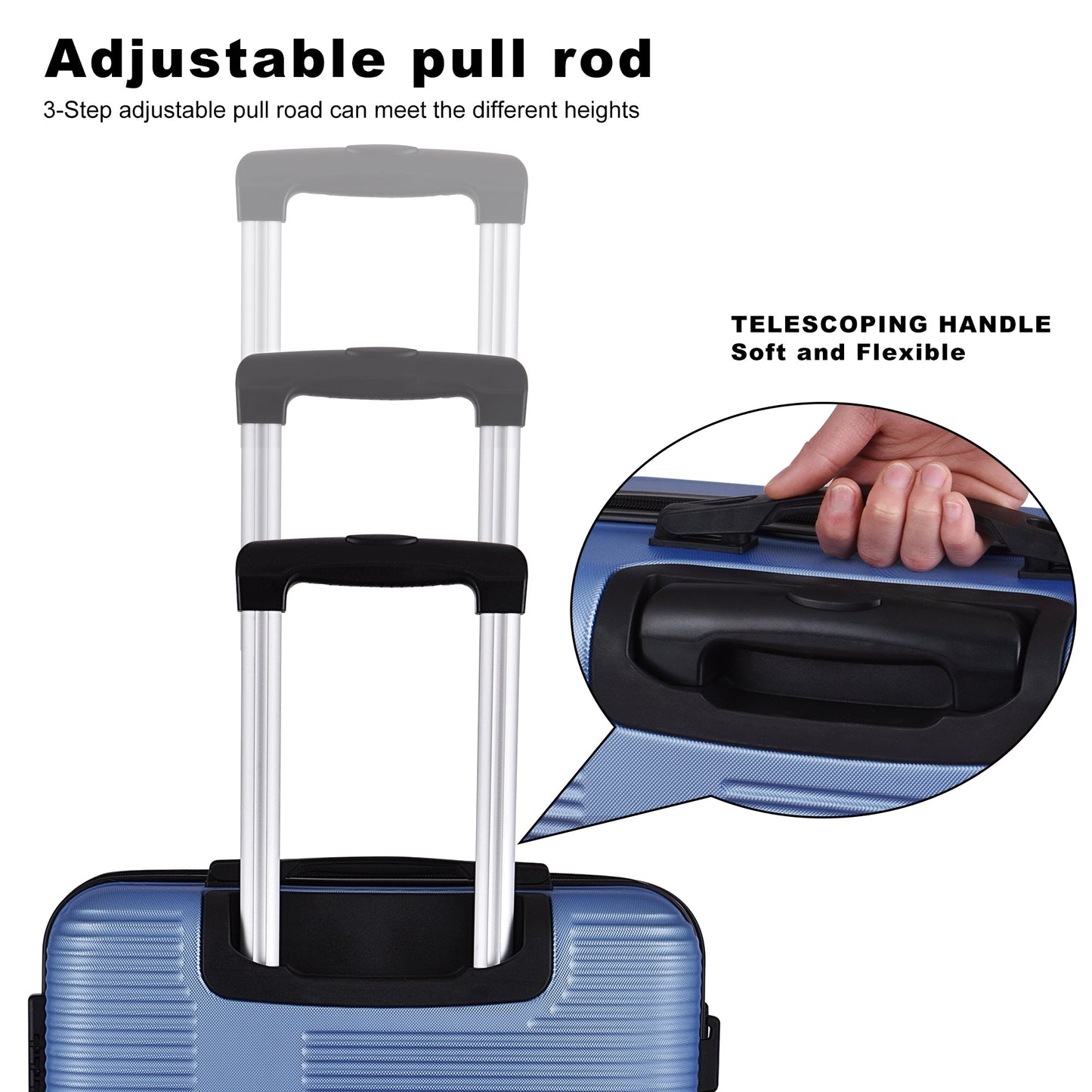 3 Piece Luggage with TSA Lock ABS, Durable Luggage Set, Spinner Wheels Cross Stripe Luggage Sets 20in/24in /28in Light Blue - Korvel