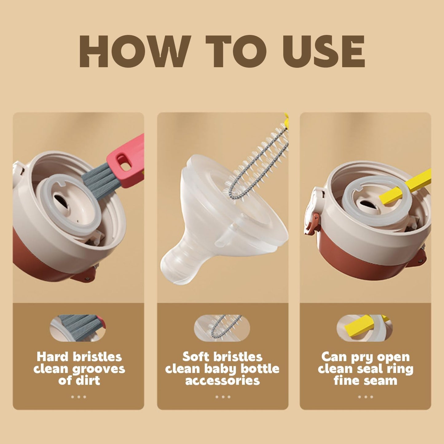 3 in 1 Cup Lid Cleaning Brush Crevice Cleaning Brush for Bottle Gap Tight Spaces Cup - Korvel