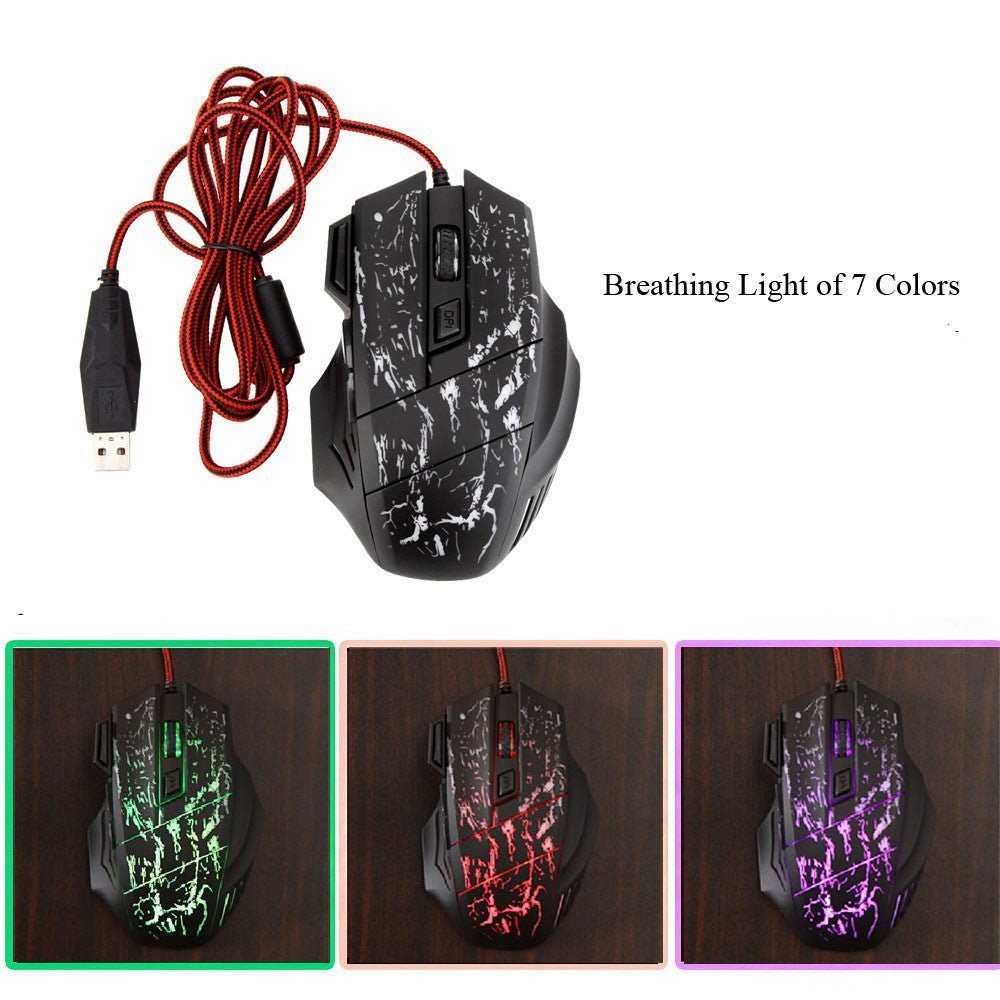 HXSJ Flow Crack Gaming Mouse - Óptico 7D con Luces Coloridas