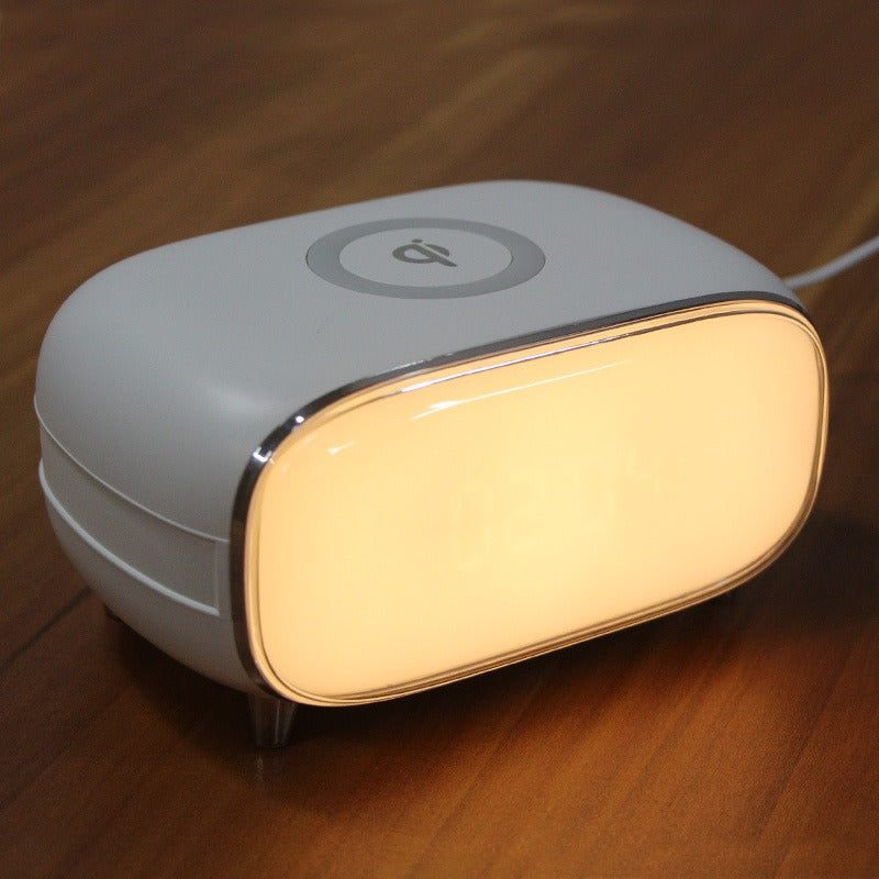 Reloj despertador elegante con carga inalámbrica QI y luz ambiental