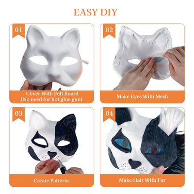 6 Sets Therian Mask Kit. Half-face paper blank masks, hand-painted cat. For DIY, masquerade, cosplay, Christmas gifts. Create un - Korvel