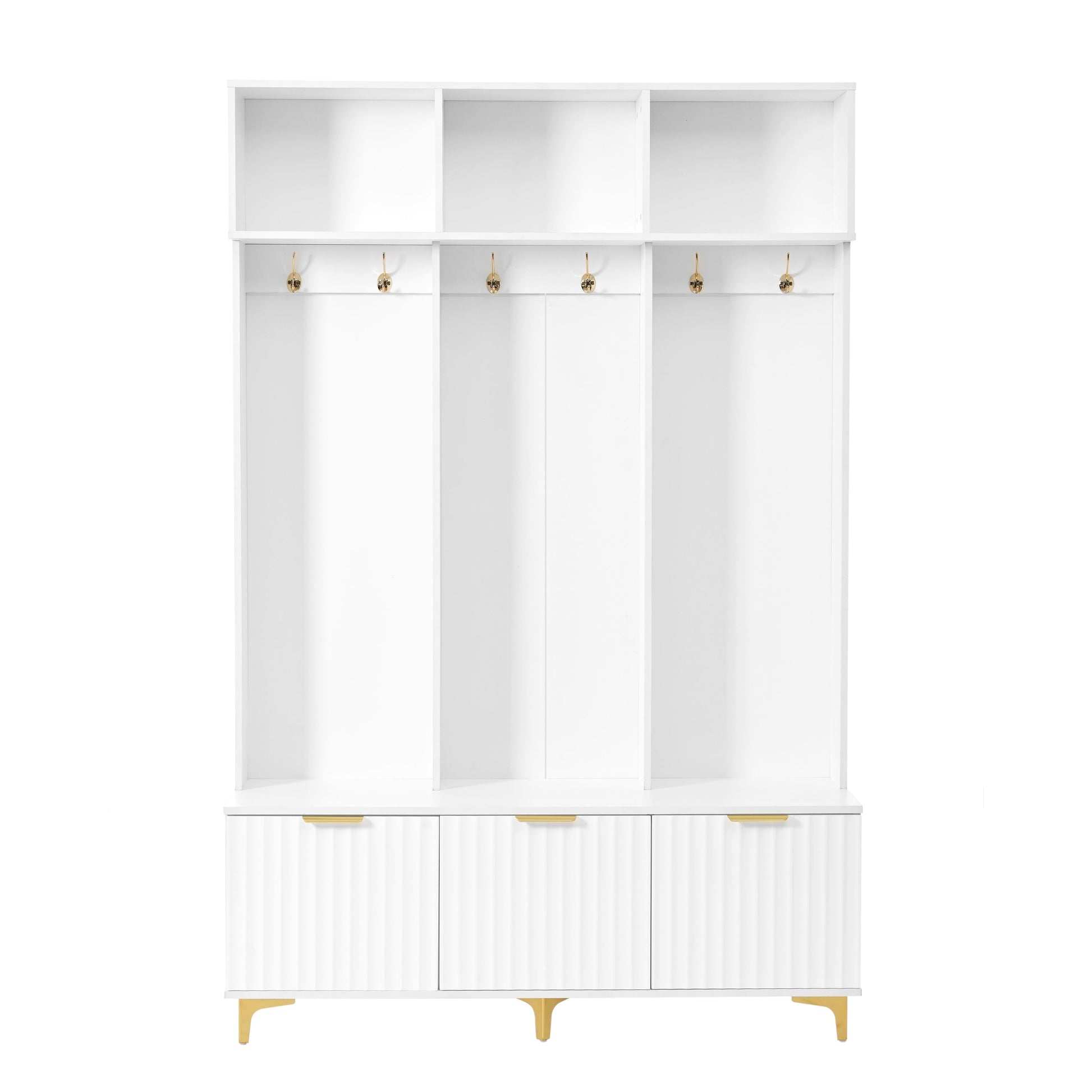 Large storage hall tree with bench, multifunctional storage platform, luxury clothes hanger equipped with 6 gold hooks - Korvel