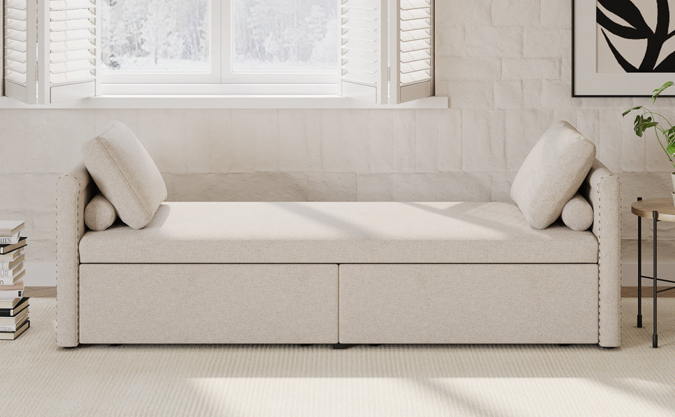 Fauteuil-lit moderne beige avec tiroirs de rangement