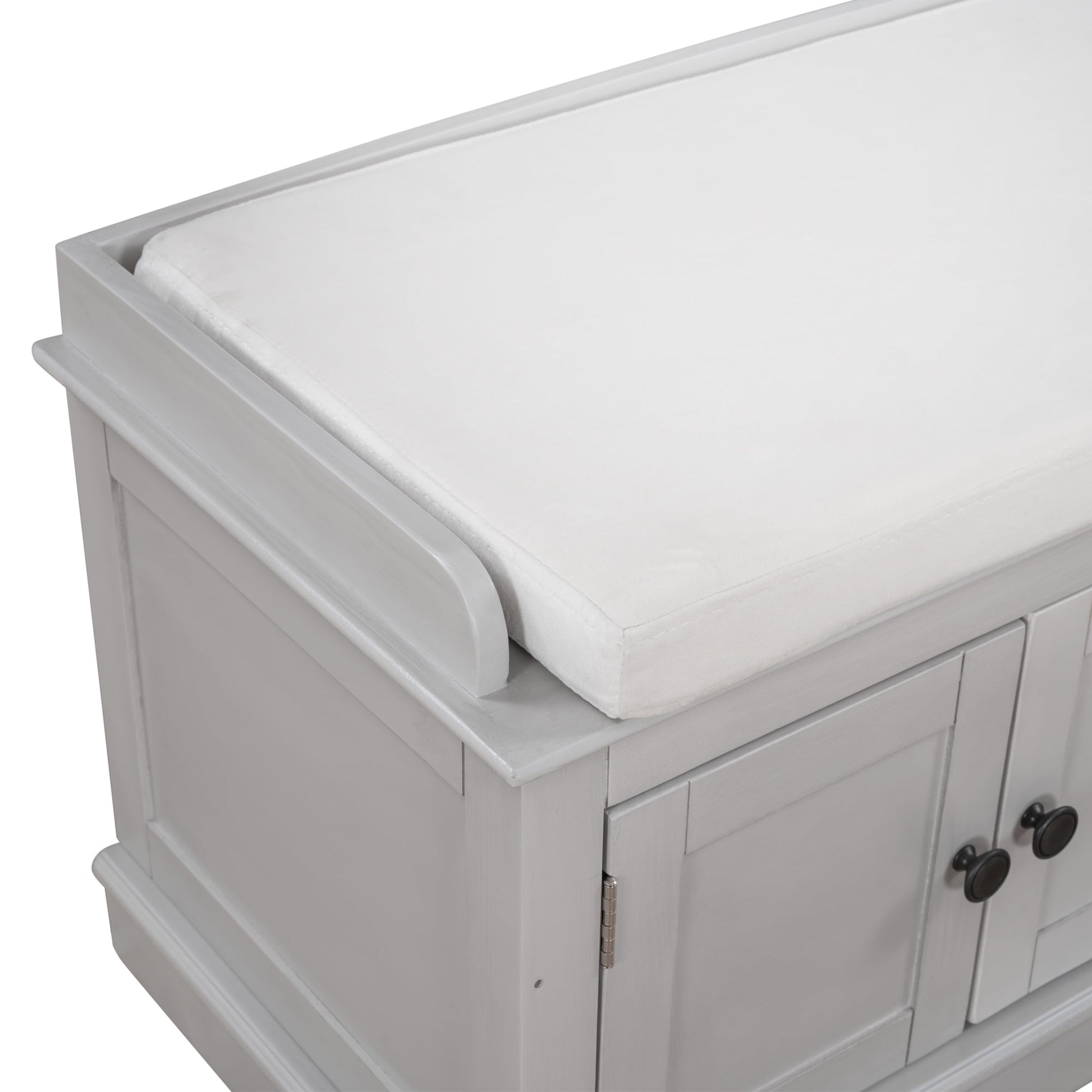 TREXM storage table with 4 doors and adjustable shelves and detachable cushioned shoe stand(Gray Wash) - Korvel