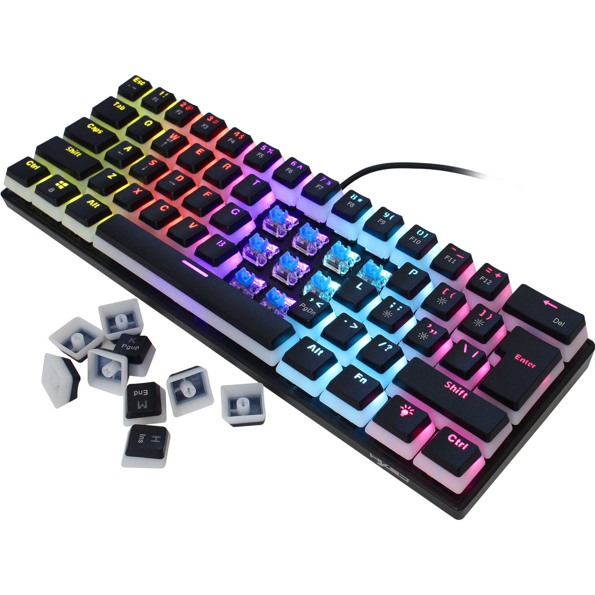 HXSJ new 61 key wired mechanical keyboard, blue axis pudding keycap, color backlit game, office and home use - Korvel