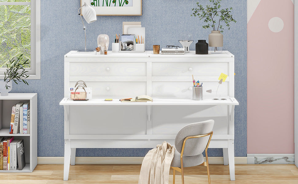 Queen Size Murphy Bed with Built-In Charging Station and a Shelf  White - Korvel