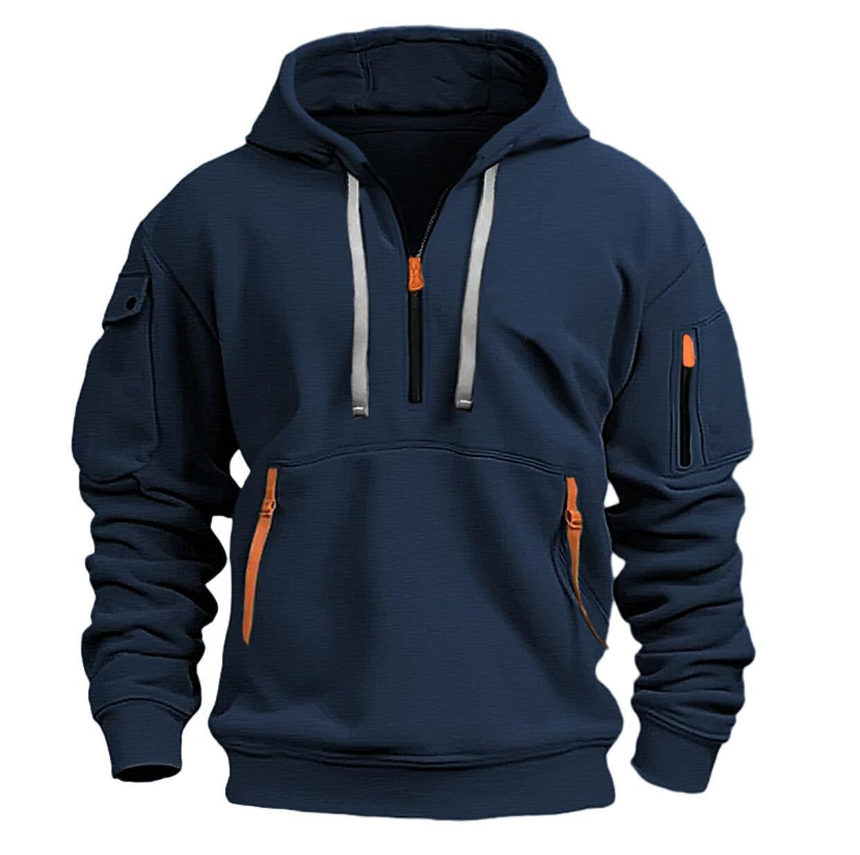 Half zip hoodie hooded sweatshirt with multiple pockets zipper pullover for men's sports and casual sweatshirt for men - Korvel