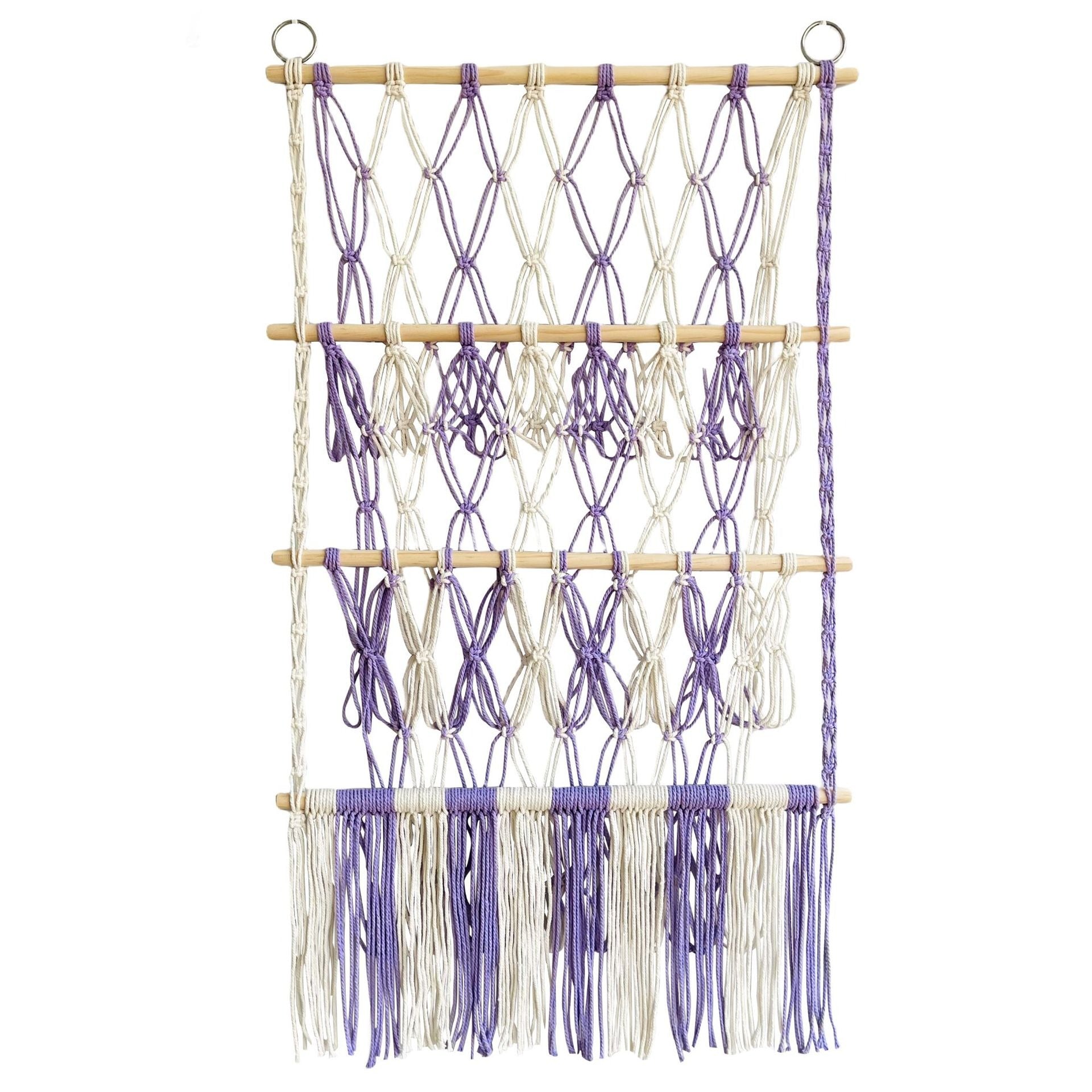 Simple decoration of shelves for children's rooms book ornaments wooden sticks 3-layer plush Bohemian toy storage net bag - Korvel