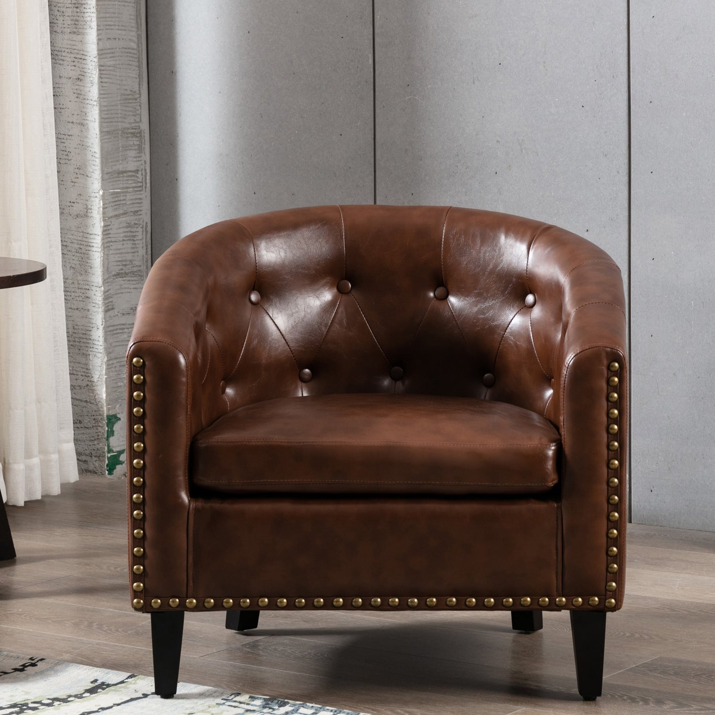 PU Leather Tufted Barrel ChairTub Chair for Living Room Bedroom Club Chairs - Korvel