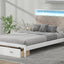 Wood Full Size Platform Bed with Upholstered Headboard and LED and 2 Drawers, Antique White - Korvel