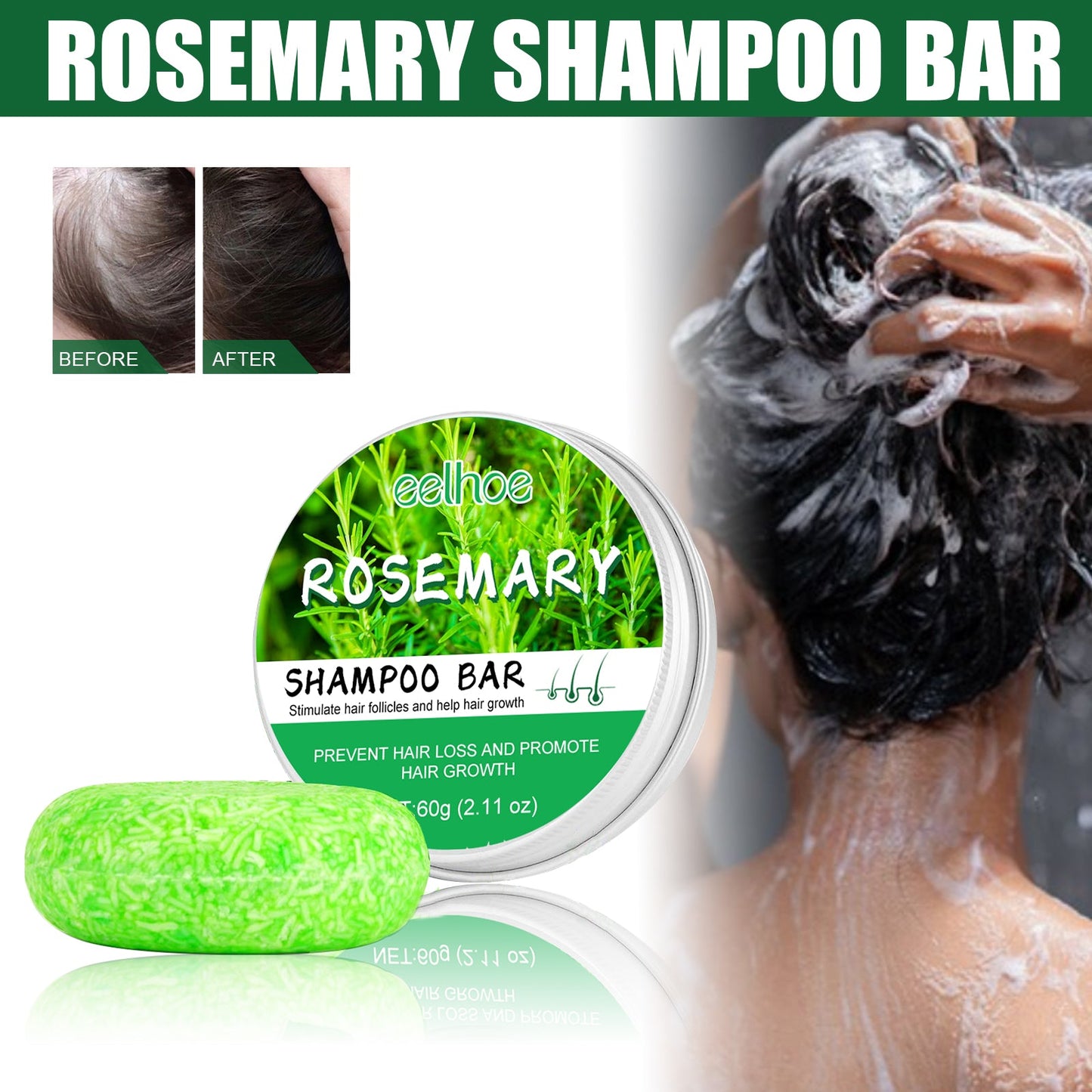 Rosemary Dense Hair Shampoo Soap To Remove Dandruff, Nourish Hair, Moisten Hair, Nourish Scalp And Improve Frizz - Korvel