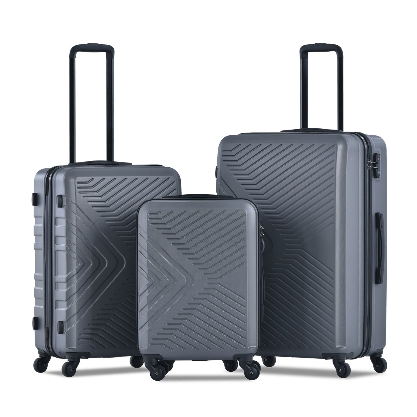 3 Piece Luggage Sets ABS Lightweight Suitcase with Two Hooks, Spinner Wheels, TSA Lock, (20/24/28) Gray - Korvel